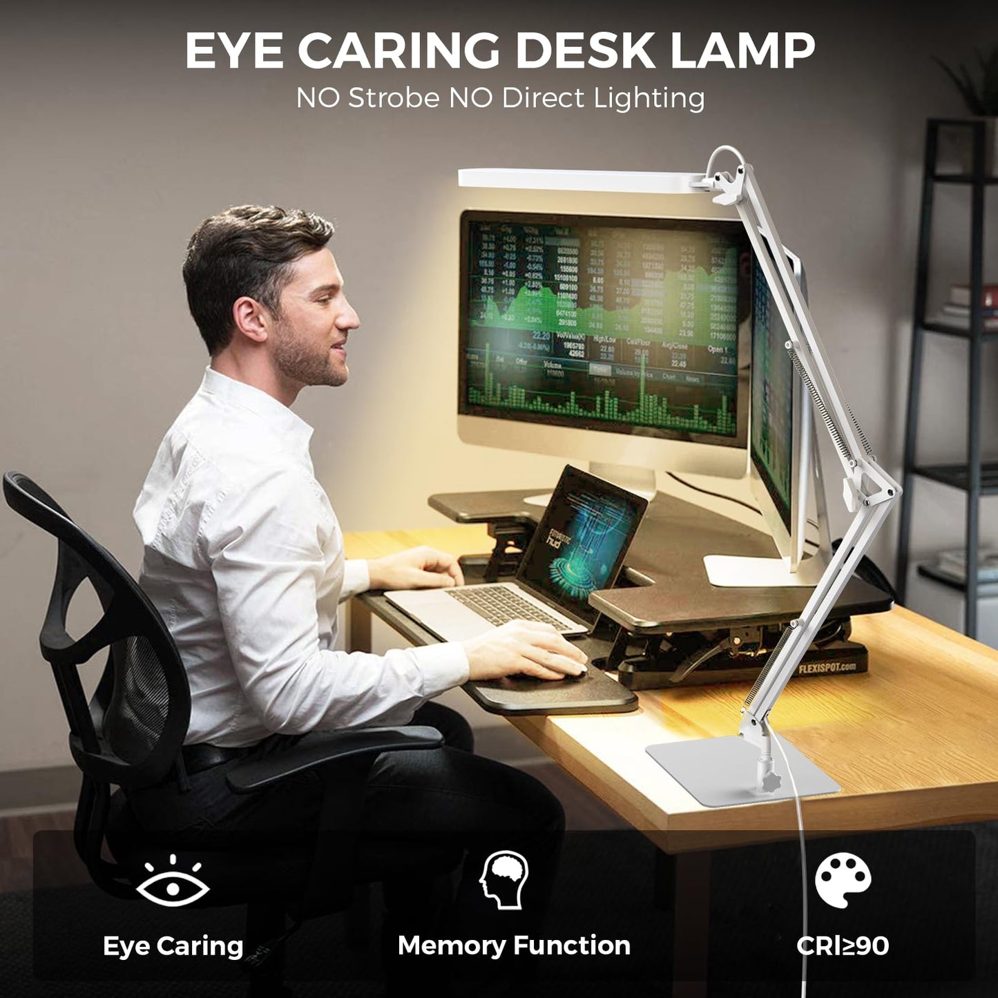 SKYLEO LED Desk Lamp - Adjustable Swing Arm, Dimmable, 1300LM, 12W, White, Model A018