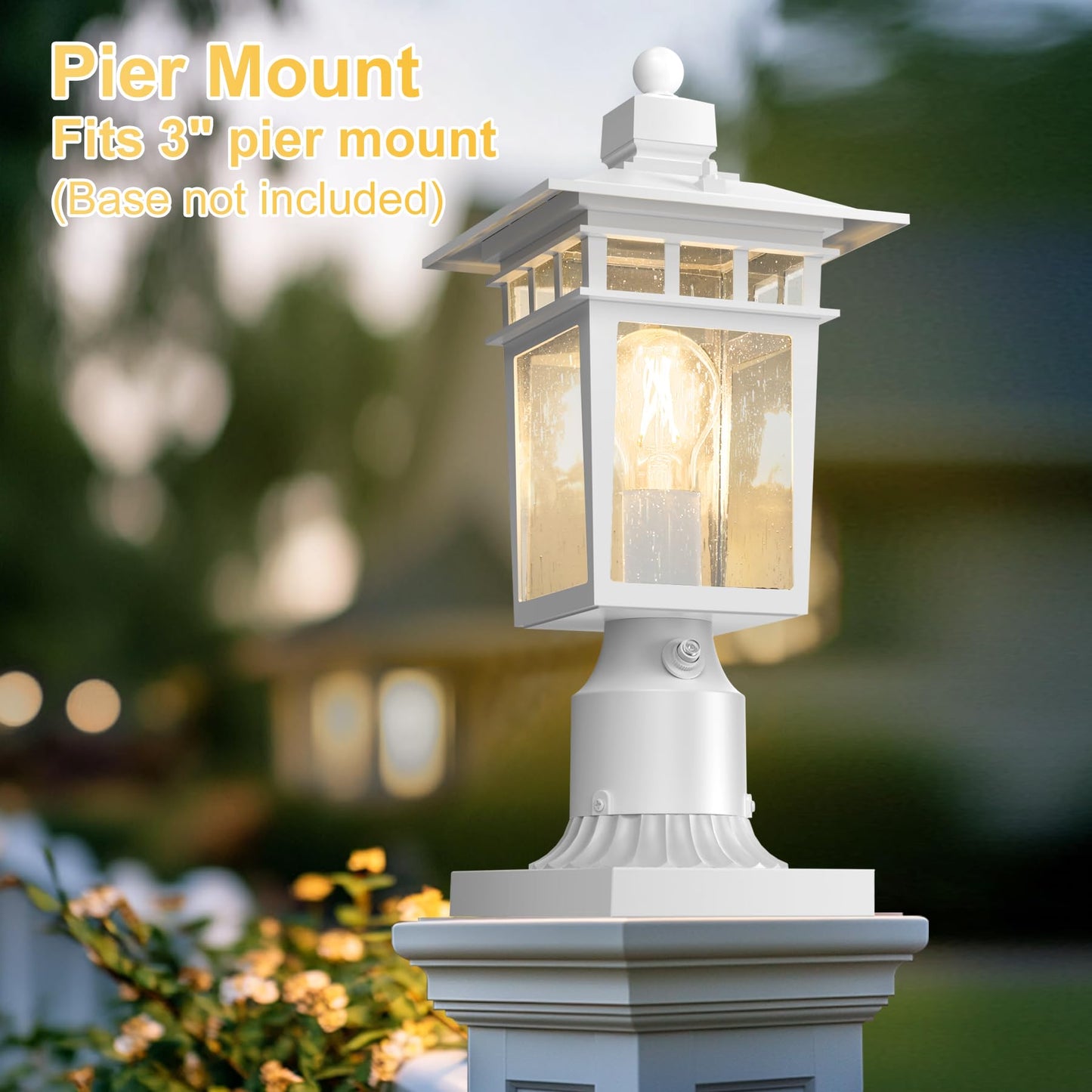 Apoto Dusk To Dawn Outdoor Post Lights Waterproof Lamp Post Light Fixture Aluminum Lamp Posts Outdoor Lighting Pole Lantern For Outside Yard Patio Pathway Garden Deck Hard Wired (2 Pack White)
