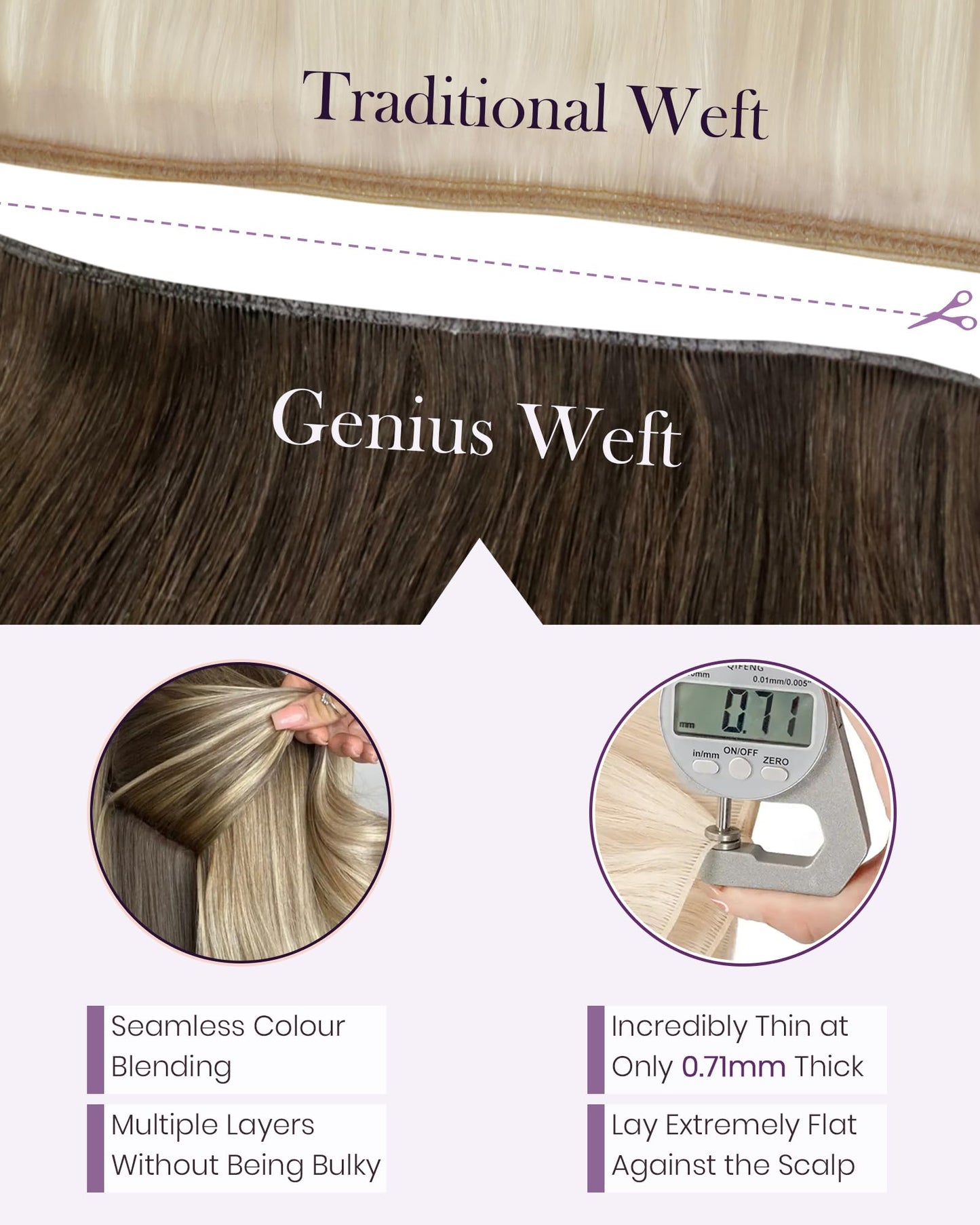 LaaVoo Hand Tied Weft Hair Extensions Human Hair Blonde Sew in Hair Extensions Balayage Brown Human Hair Weft Extensions Genius