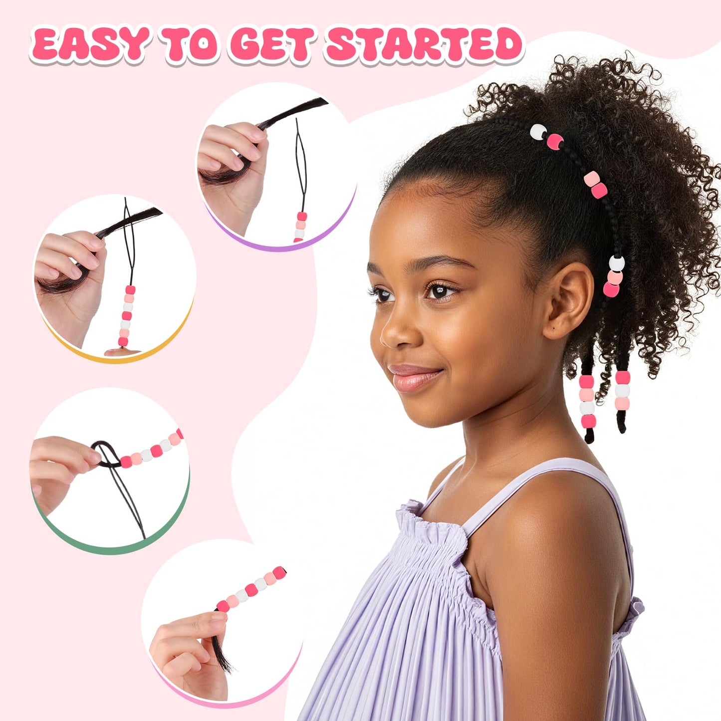 FunisFun 90Pcs Silicone Hair Beads 5mm Soft Pony Beads for Braids 3 Colors Cute Hair Accessories for Kids Girls Daily Hairstyles
