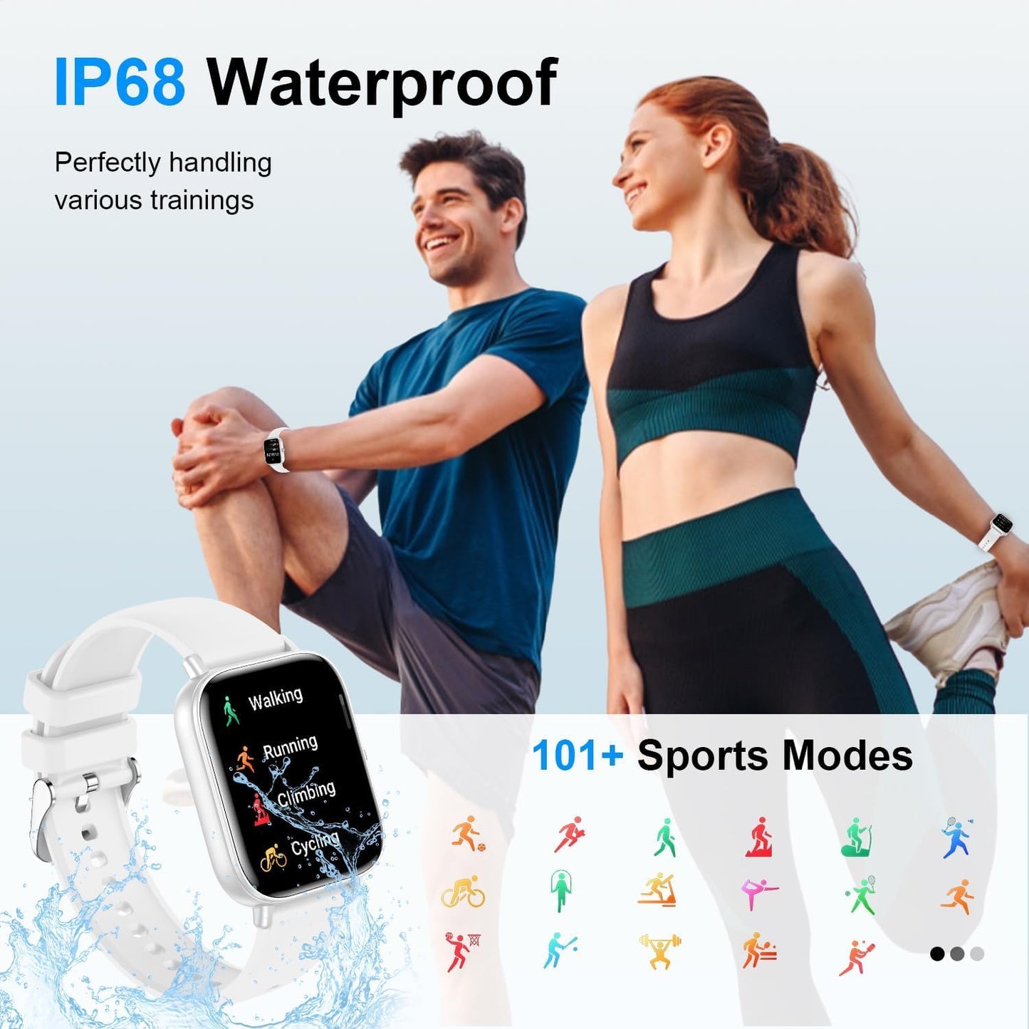 Smart Watch For Women Men, 1.83 Hd Touchscreen Smartwatch With Bluetooth Call/Make Calls, Ip68 Waterproof Fitness Tracker With