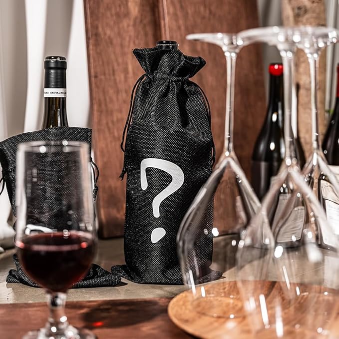 Burgundy Blind Tasting Wine Bags Cover Pouch Kit Tasting Sleeve With Numbering 1to10 Mark Printed On It (10pcs) Hessian Cloth Glass Bottle Gift Bags for Christmas Wedding Party Decoration