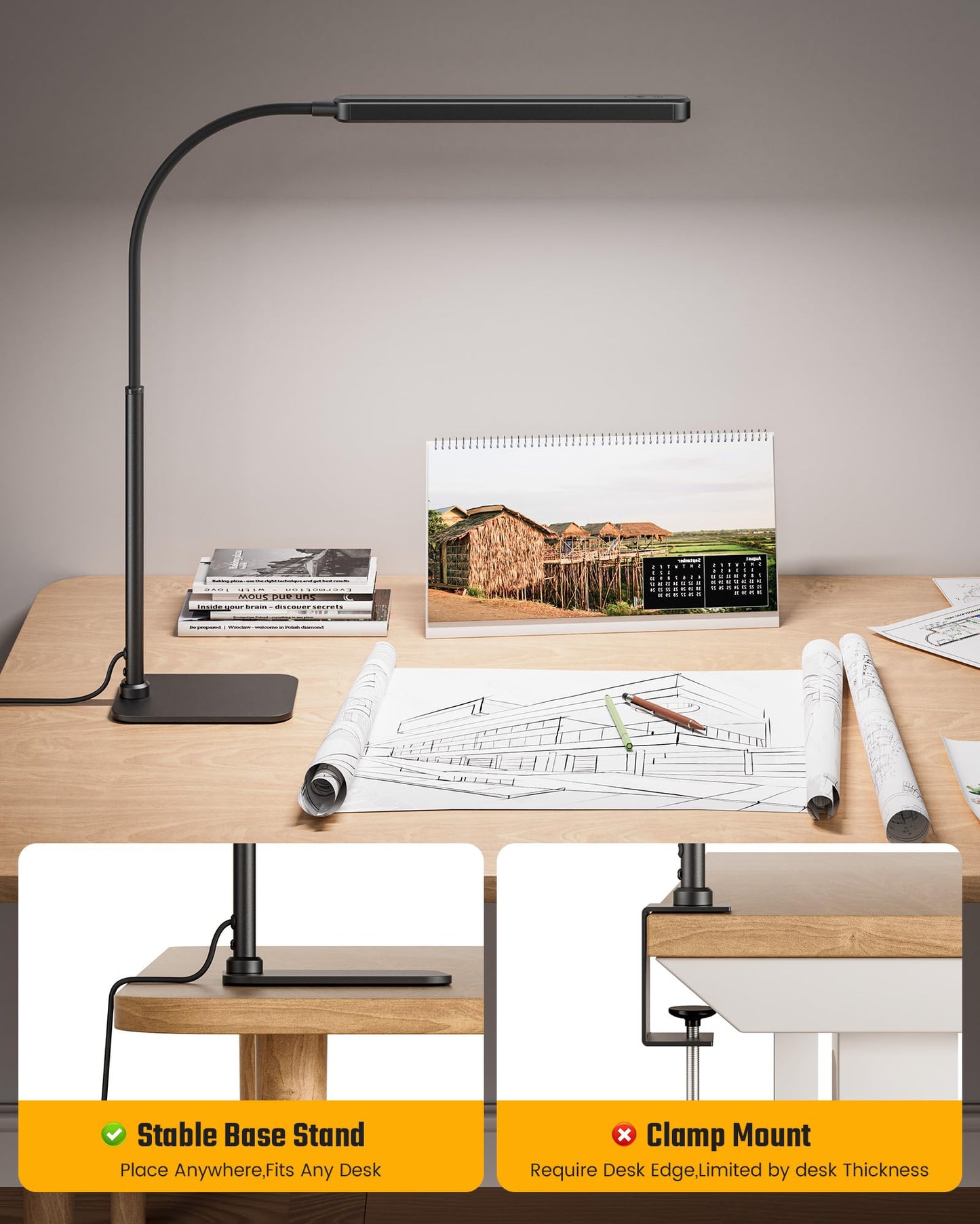 Superdanny Eye-Caring Led Desk Lamp With Base 360?Flexible Gooseneck Work Lamp Touch Control 3 Light Colors Smooth Dimming Task Lighting Reading Light For Home Office College Dorm Black