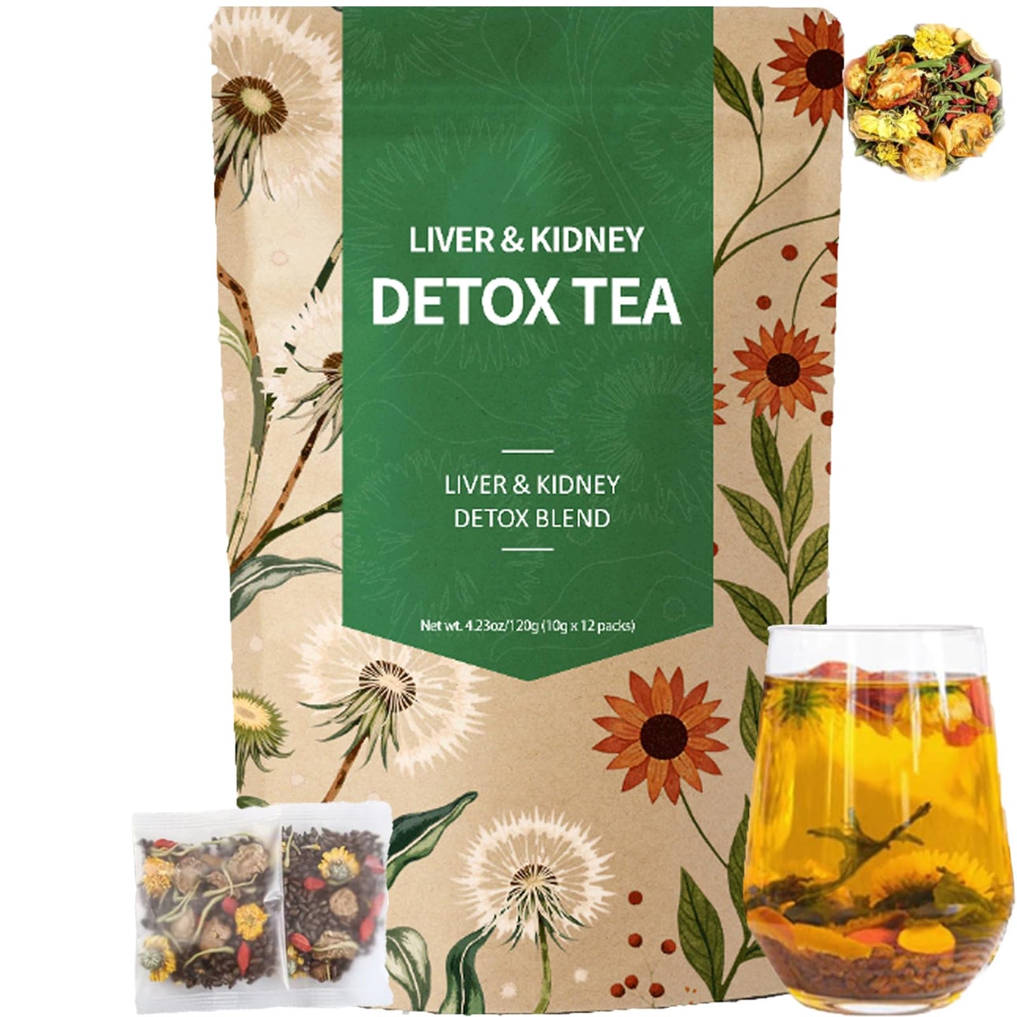 Liver & Kidney Detox Tea - Dandelion Wolfberry Tea 7 Herbal Ingredients Blend Goji Berry Chrysanthemum Chinese Cassia Seed Kidney Cleanse (1)