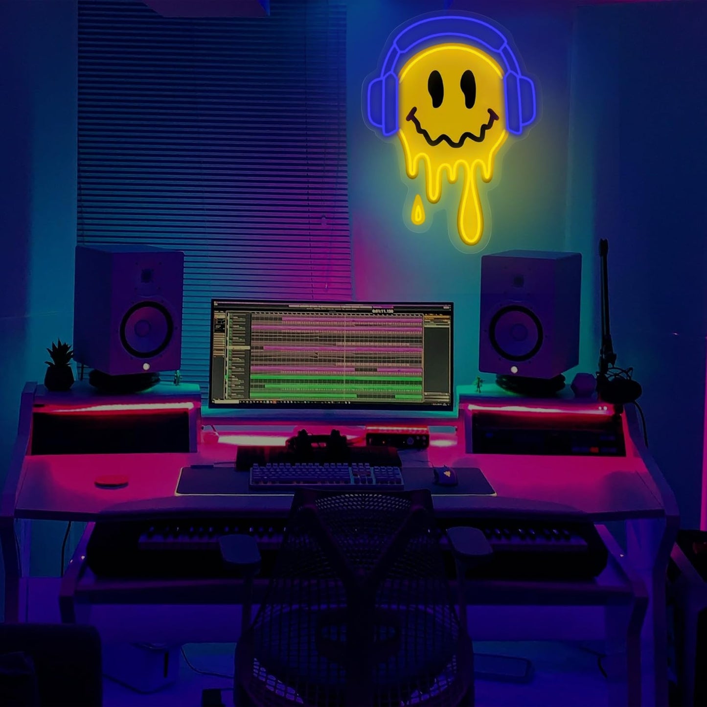 Melting Smile Face With Headphone Neon Sign For Wall Decor Neon Smile Light Signs For Kids Room Bar Party Bedroom Decor Lamp Personalized Gifts Kids Room Wedding Decoration Holiday Gift-Blue