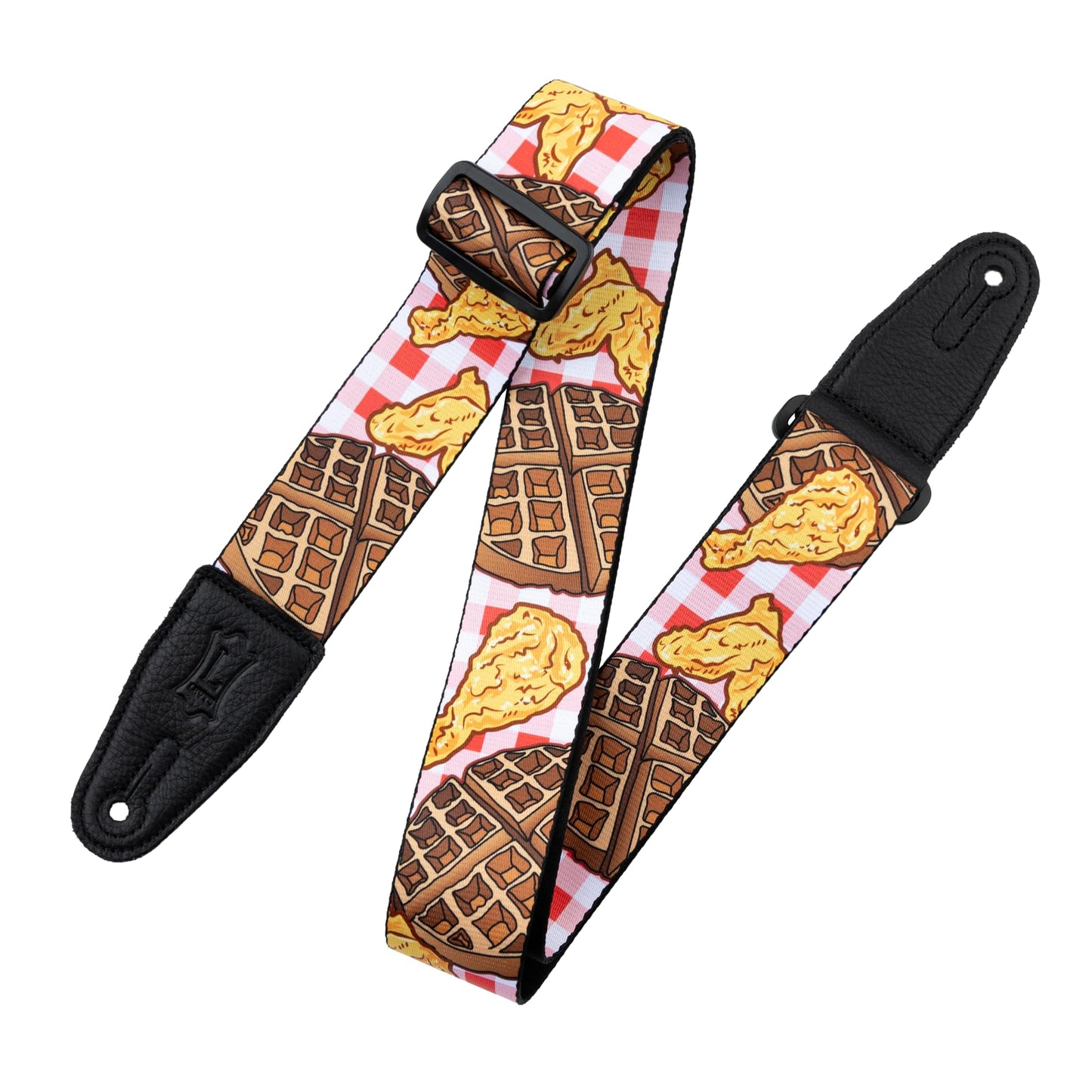 Levys Leathers 2 Wide Polyester Guitar Strap with Genuine Leather Ends; Chicken & Waffles Motif (MPD2-118)