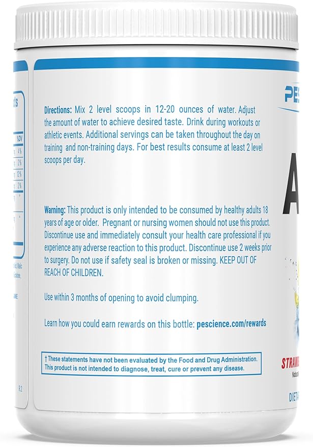 PEScience Amino IV BCAA & EAA Powder, Strawberry Lemonade, 60 Scoop, Essential Amino Acids, Taurine, Electrolytes for Hydration and Muscle Recovery, Sugar Free for Men & Women, Post Workout