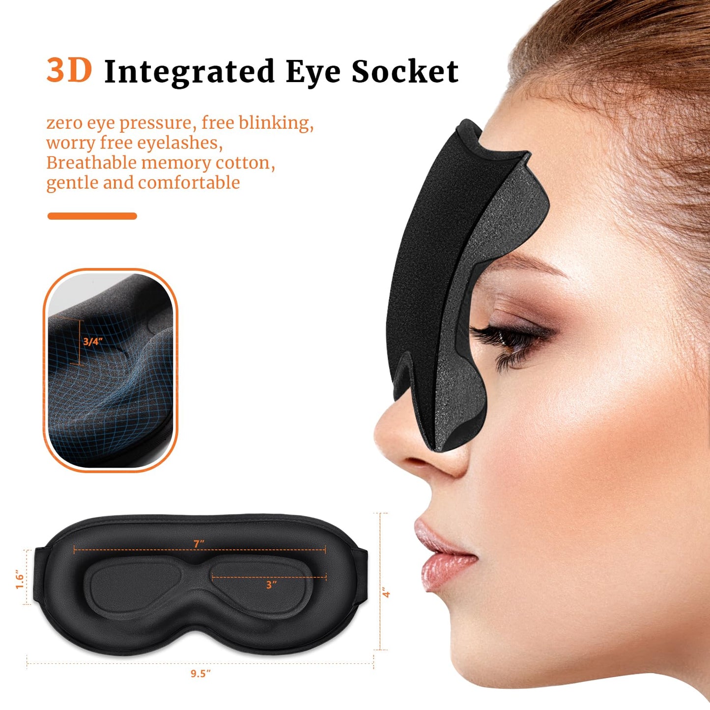 AOAWI Sleep Eye Mask 3D Contoured cup Soft and Gentle, Breathable, Comfortable for side sleeping, Travellers, Yoga, Men, Women, Adjustable, with silicone Ear Plugs for Sleeping Noise Reductions