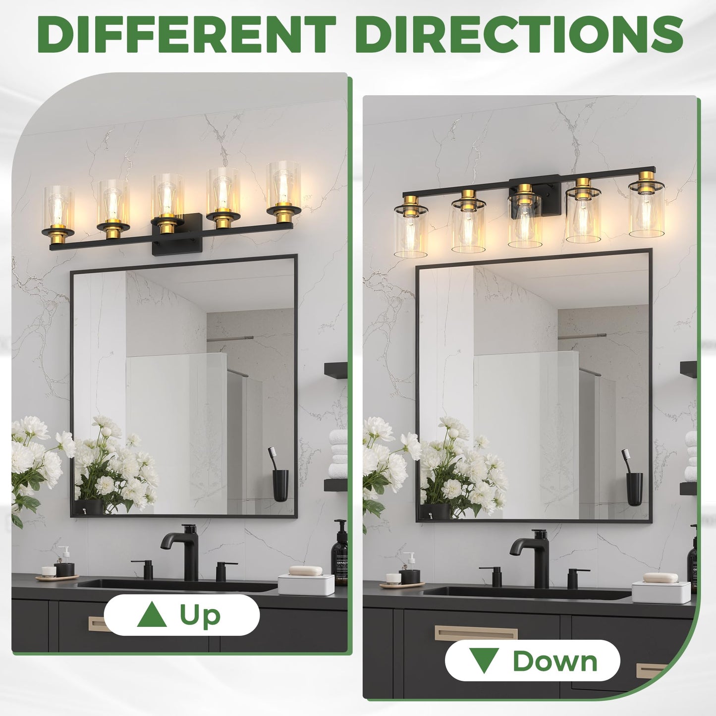 Doresshop Bathroom Light Fixtures 5-Light Gold And Black Bathroom Lighting Fixtures Over Mirror With Clear Glass Shade Vanity Lights For Hallway Living Room Bedroom