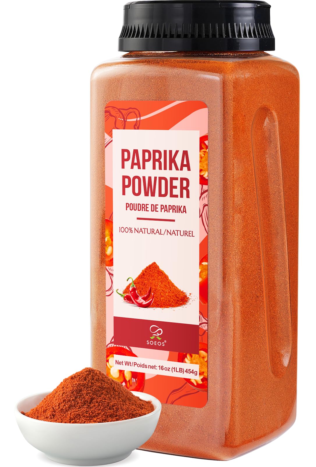 Soeos Paprika Powder 16 oz (Pack of 1) Sweet Paprika Seasoning for Marinade Cooking Grilling Dipping Perfect for Chicken Pork Beef and Vegetables