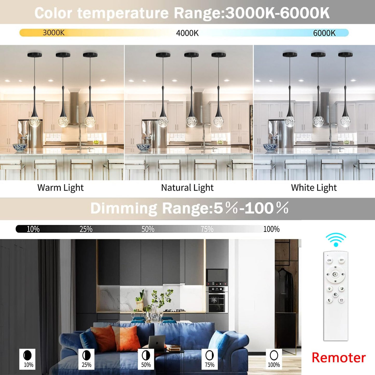 Cenozo Modern Pendant Lights For Kitchen Island Led Dimmable Crystal Glam Ceiling Pendant Lighting For Dining Room Hallway Bedroom Corner Lamp Black