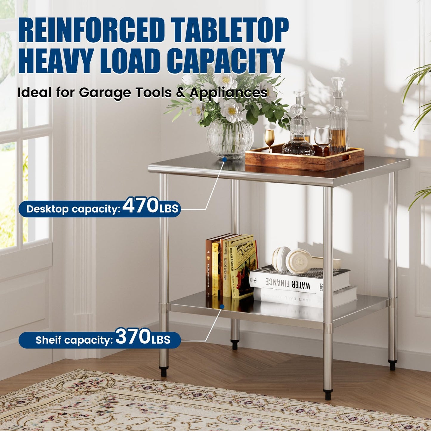 Stainless Steel Work Table 30 x 36 Inch with Adjustable Undershelf, Heavy-Duty Metal Prep Table for Commercial Kitchen & Restaurant, Garage, Outdoor