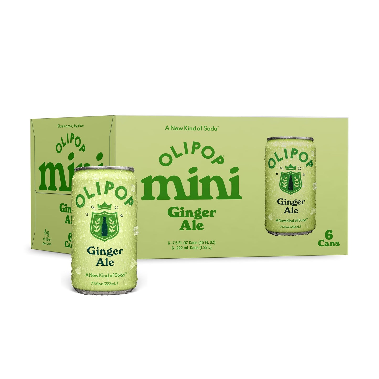 OLIPOP Minis Prebiotic Soda Pop Ginger Ale Pantry Pack Packed with Prebiotics Fiber and Botanicals Gluten Free Vegan GMO Free 7.5oz (6-Cans)