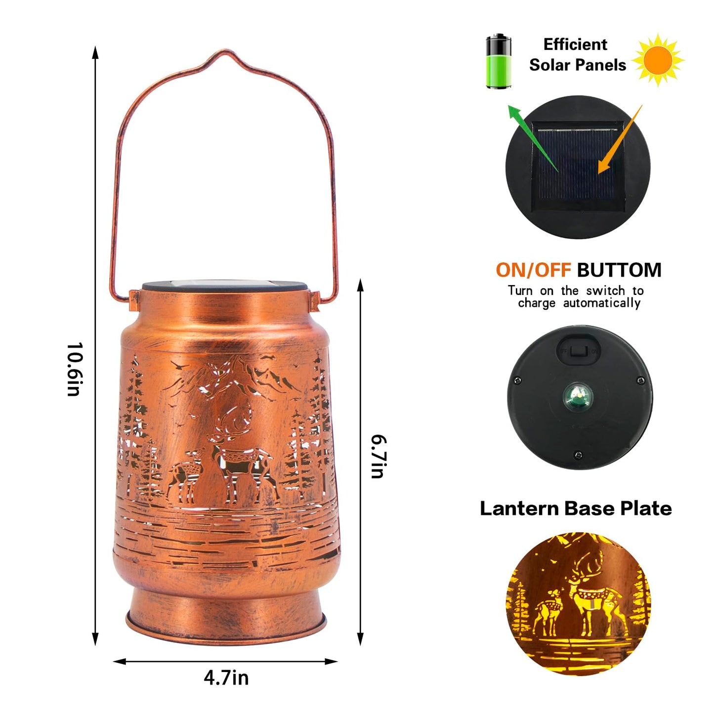 Solar Lanterns Outdoor Garden Decor Gifts For Women Mom Grandma Birthday Thanksgiving Decorative Waterproof Hanging Metal Led Light For Yard Patio Lawn Landscape Backyard (Deer)