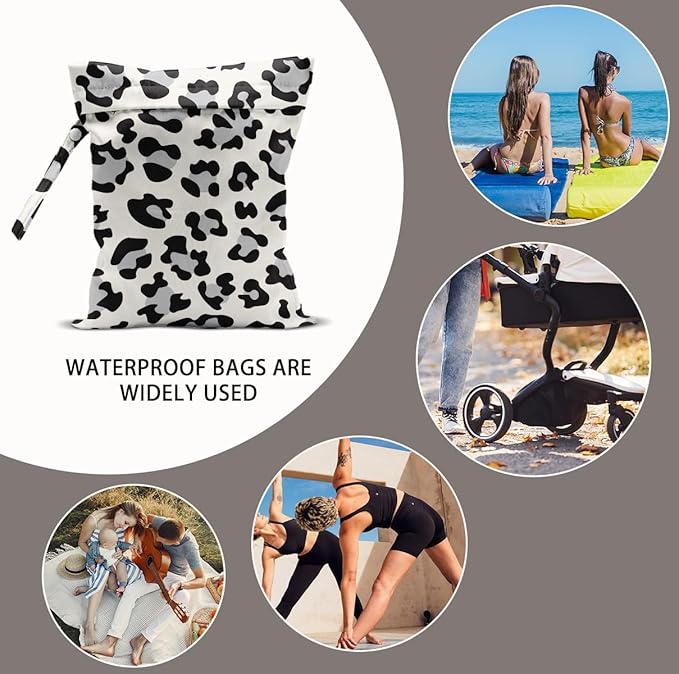 2Pcs Leopard Print Wet Bags, Wet Dry Bag Reusable Zipper Pouch for Swimsuit, Diapers, Travel, Pool, Beach, Dirty Yoga Gym Clothes, Toiletries, Waterproof Birthday Christmas Gifts