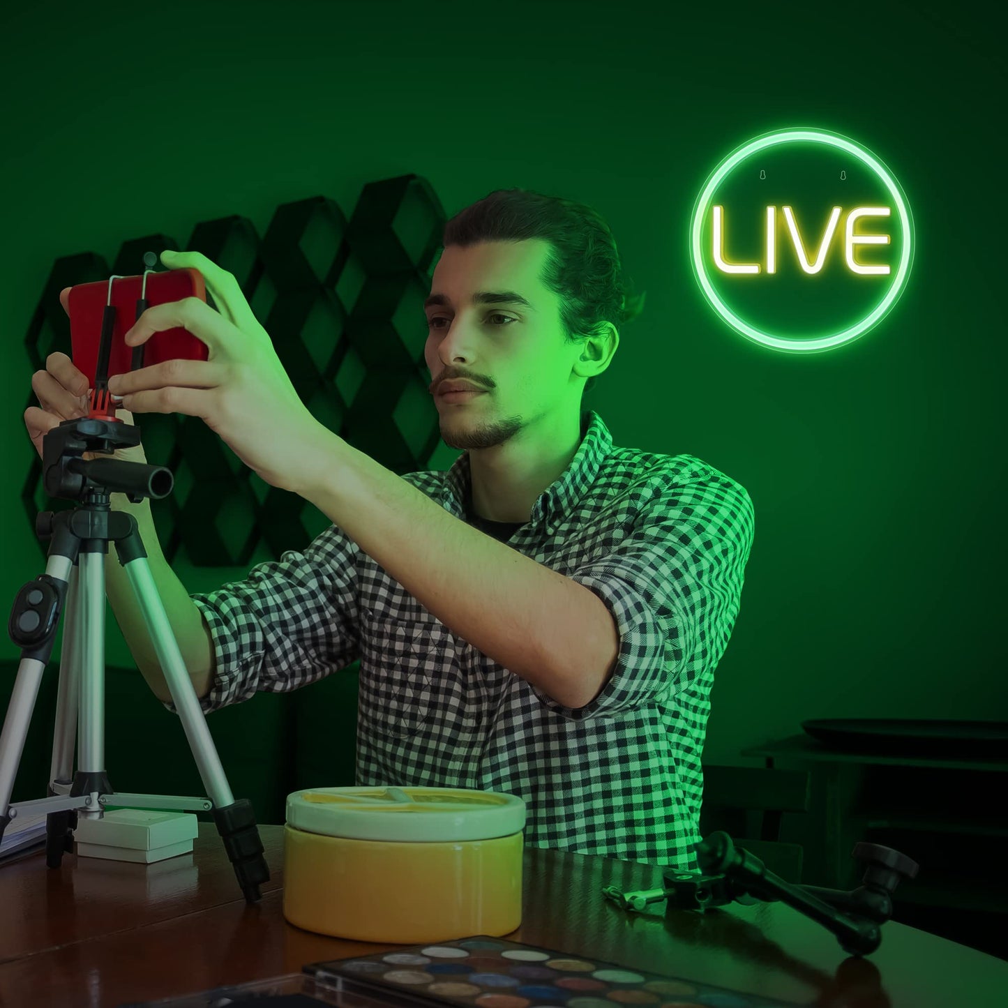 Lumoonosity Live Neon Sign - Green & Yellow LED On Air Light for Streamers - Model NS-LIVE - Acrylic Material