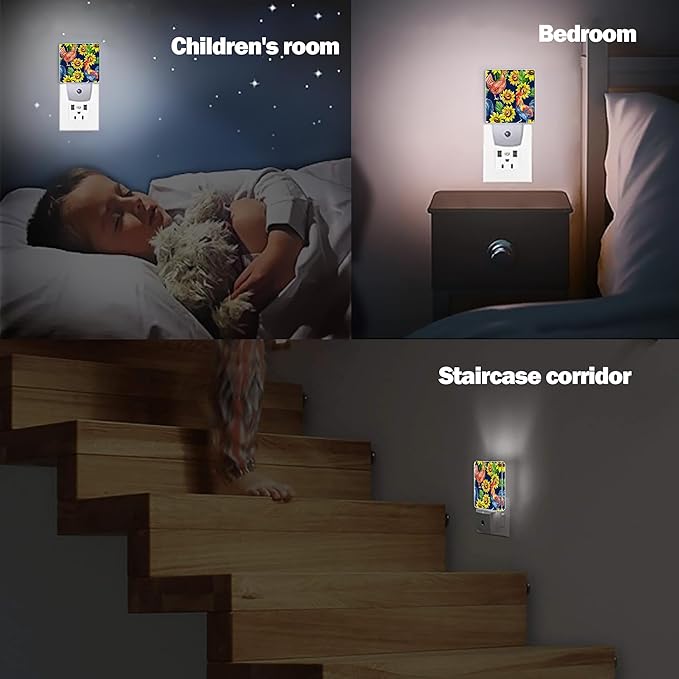 Retro Hen Rooster Night Light, Sunflowers Plug into Wall with Dusk to Dawn Light Sensors, Warm Nightlights for Bedroom, Bathroom, Hallway, Kitchen, Gifts Ideal for Boys Girls Women Men