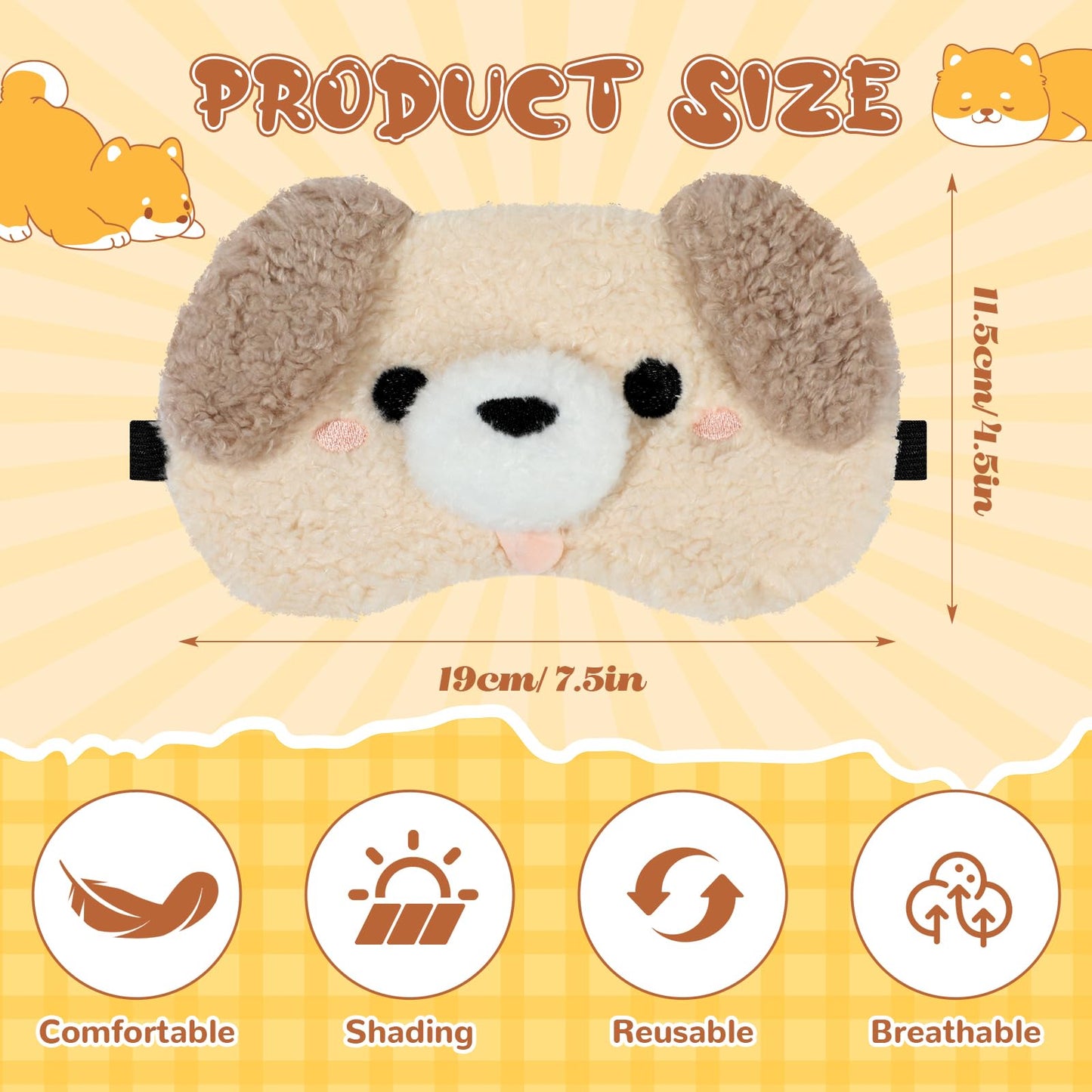 NEWEST 2 Pcs Cute Plush Dog Sleeping Masks, Soft Puppy Eye Cover for Sleeping with Adjustable Elastic Strap, Funny Cartoon Animal Eyeshade Blindfold for Blackout Travel Nap Night Sleep Party Girl Boy