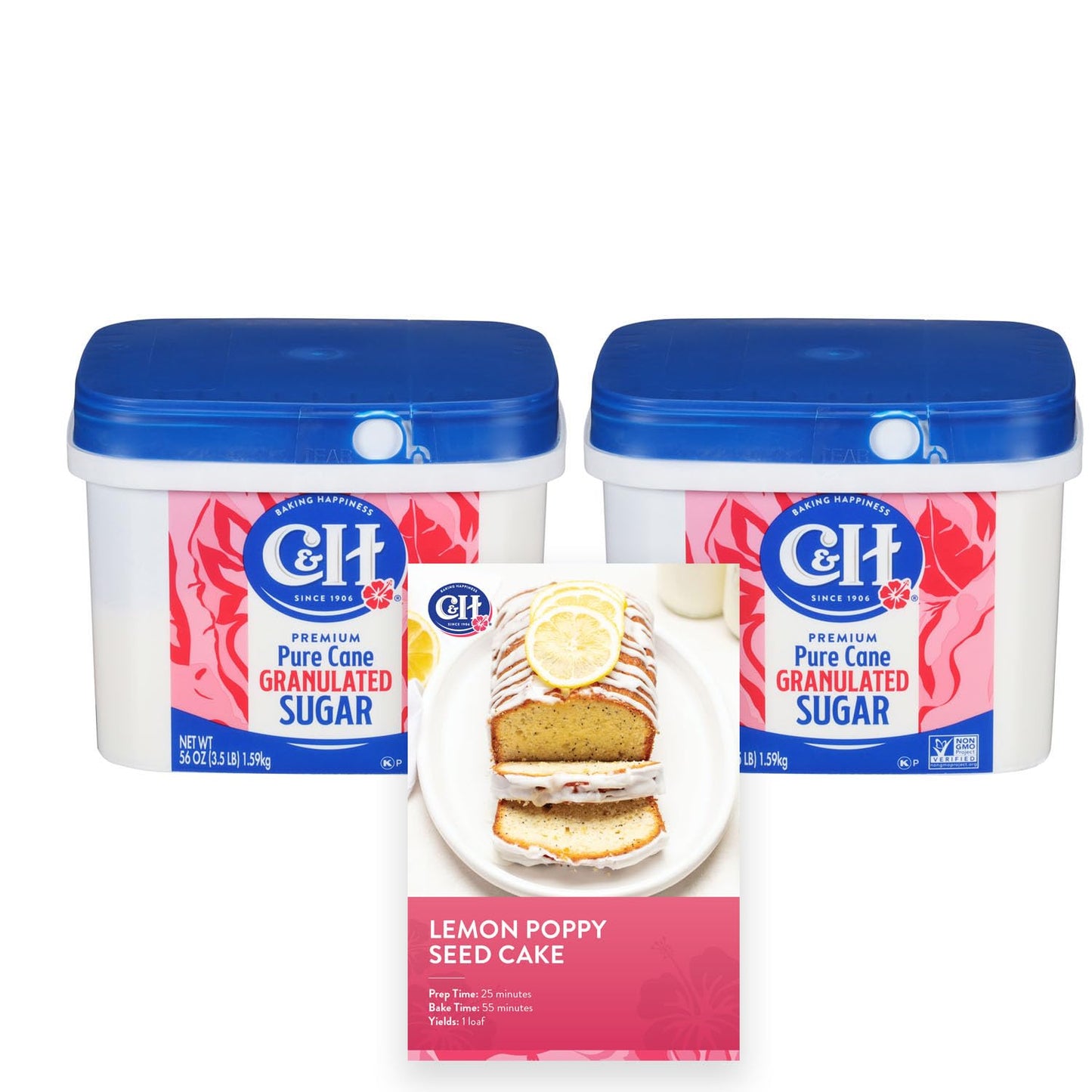 C&H Granulated Sugar 3.5 lb Easy-Baking Tub (Pack of 2) - Ideal for Family Baking Desserts and Everyday Sweetening - Includes Bonus Recipe Card