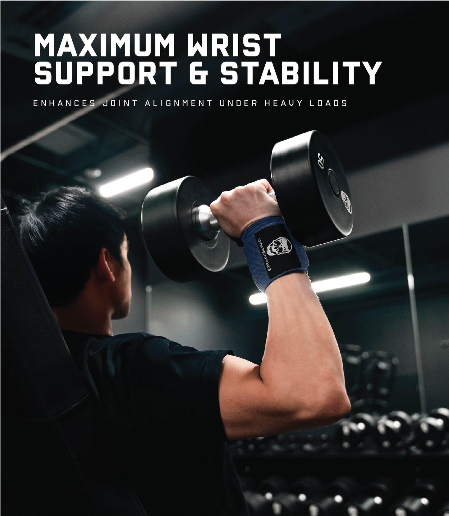 Gymreapers Weightlifting Wrist Wraps (Competition Grade) 18" Professional Quality Wrist Support with Heavy Duty Thumb Loop - Best Wrap for Powerlifting, Strength Training, Bodybuilding(Navy,18")