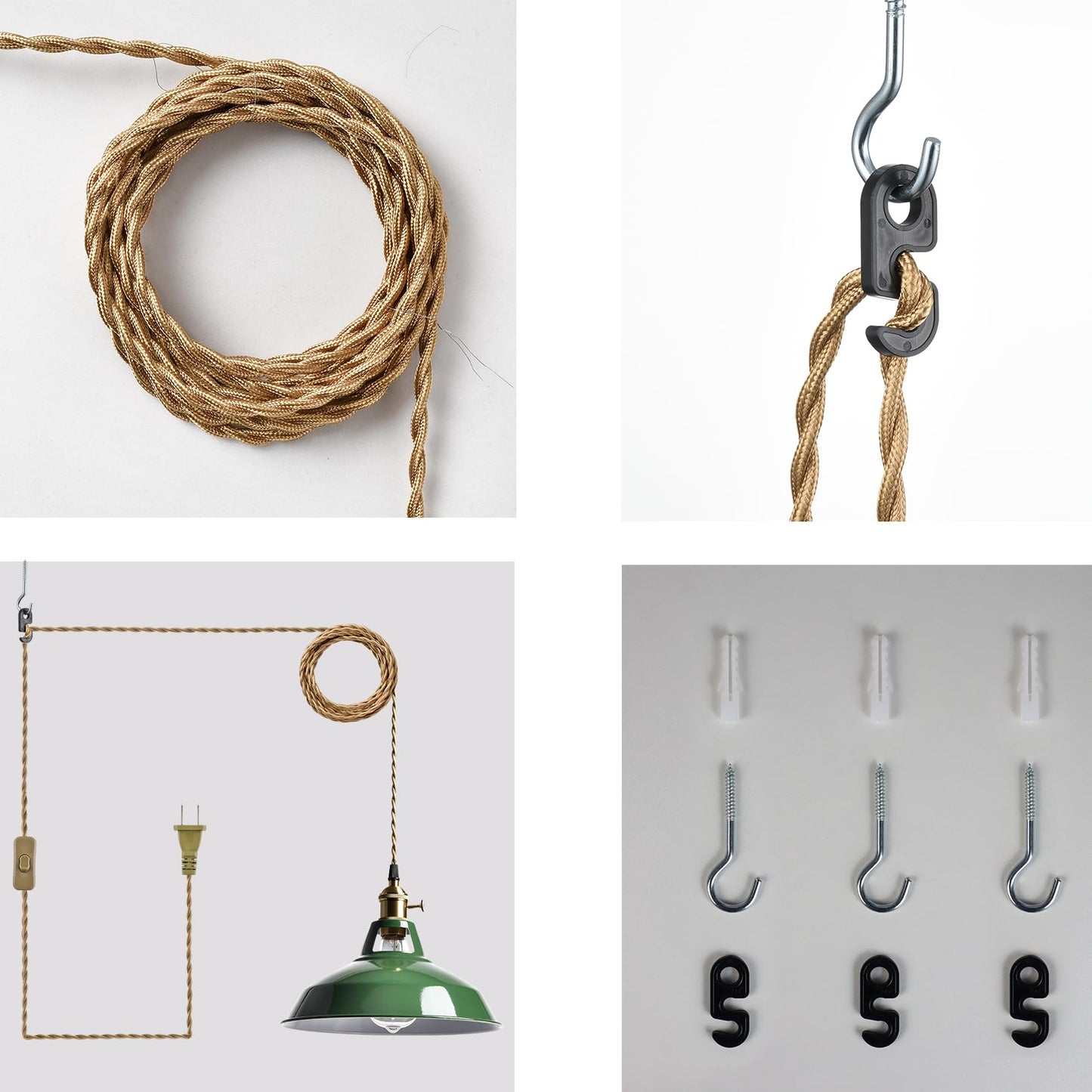 Yubole Modern Green Plug-In Pendant Light Macarons Kitchen Hanging Swag Lighting Metal Barn Shade With On-Off Switch Plug Cord Light For Bedroom Foyer Dining Bar
