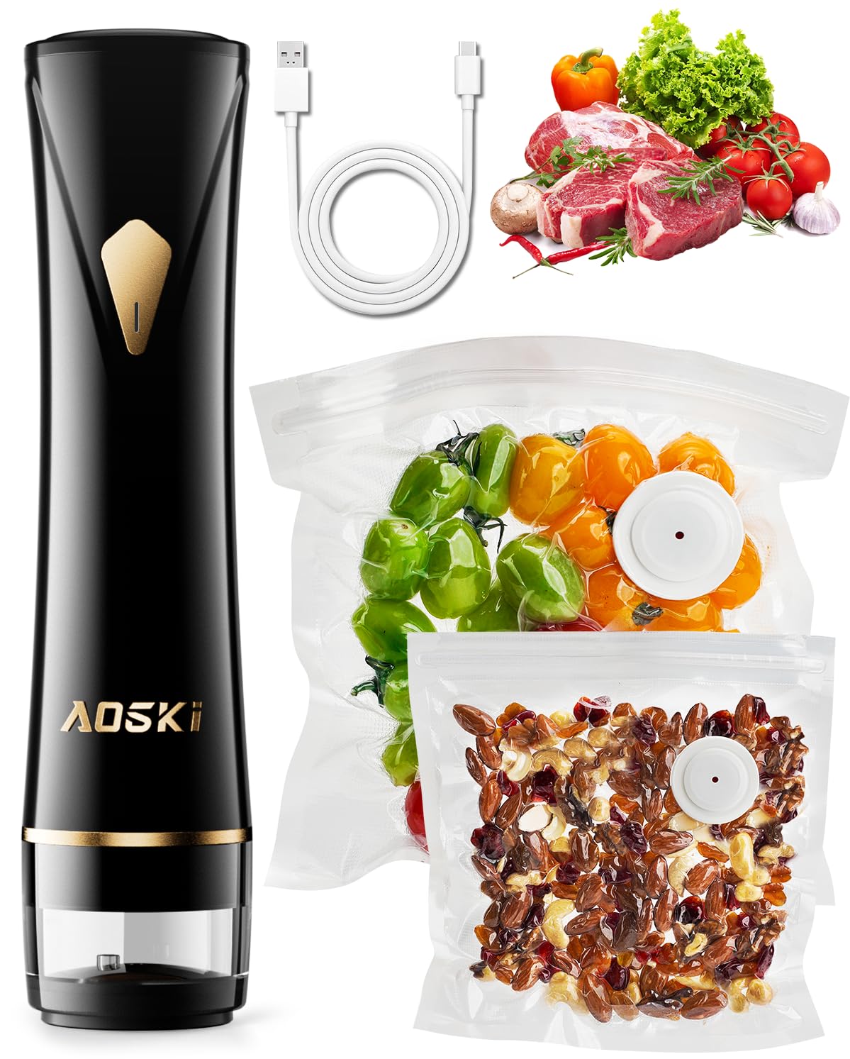Vacuum Sealer Machine for Food Storage: Compact Food Sealer Saver 5X Fresh Longer, Handheld Detachable Water Tank, 10 PCS Vacuum