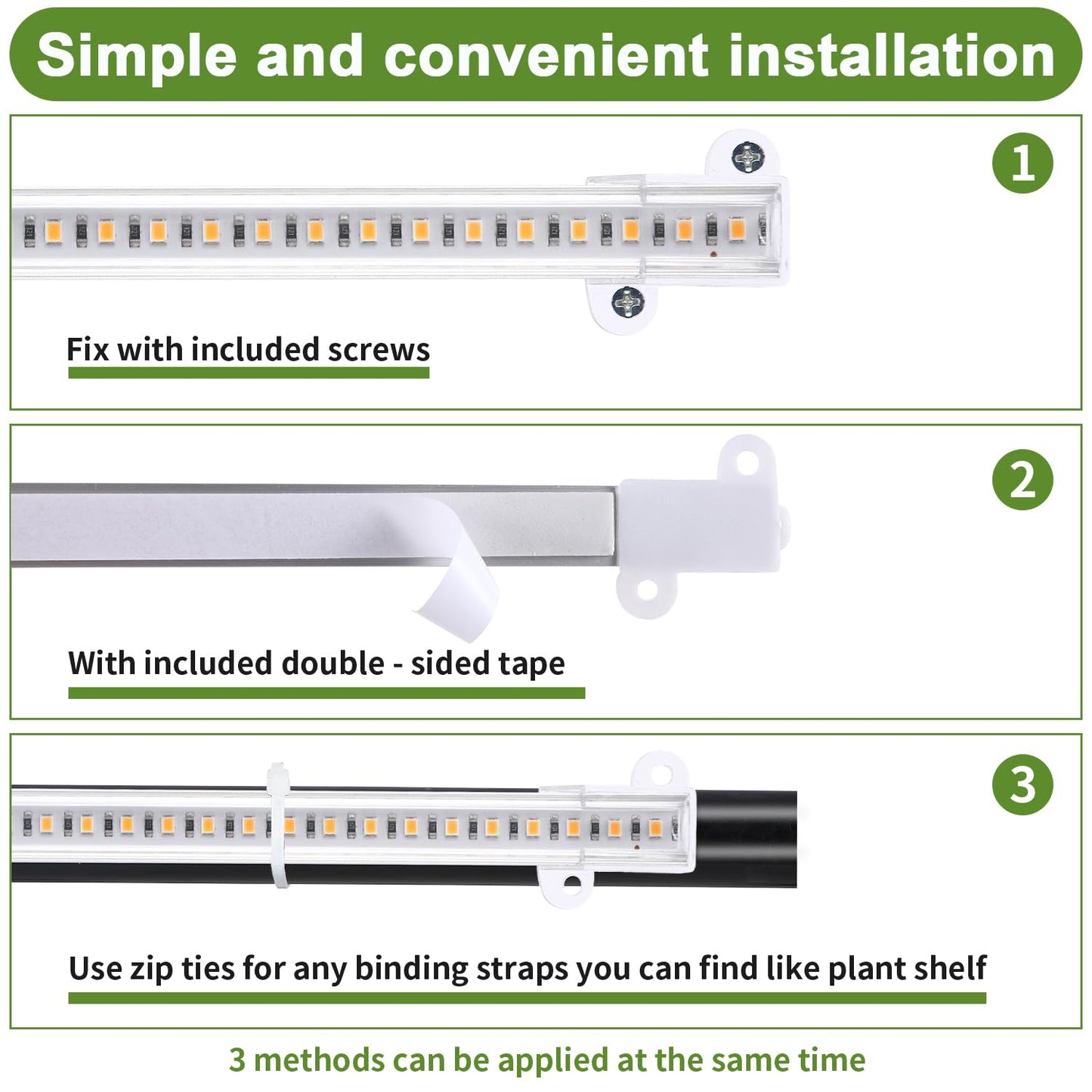 JhauvMw LED Grow Light Strips, Full Spectrum 3500K, 2 Head, Timer, Dimmable, Aluminum, 1-Pack