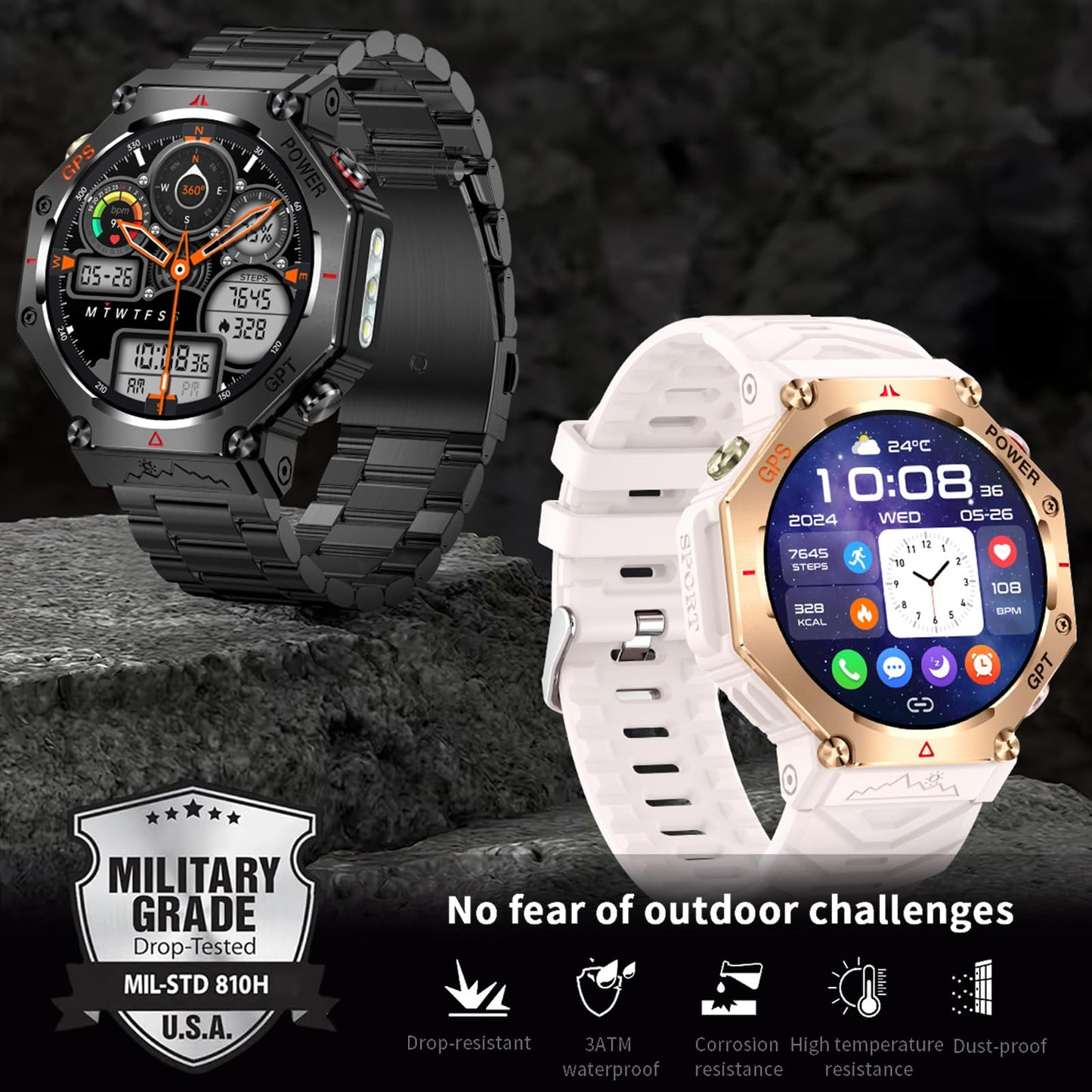ZLKJ SW8(Black) 1.39" Stylish Smartwatch for Men, Bluetooth Calling, AI Voice Assistant, 107 Sport Modes, 3ATM Waterproof, Fashionable Design, Compatible with Android/iOS