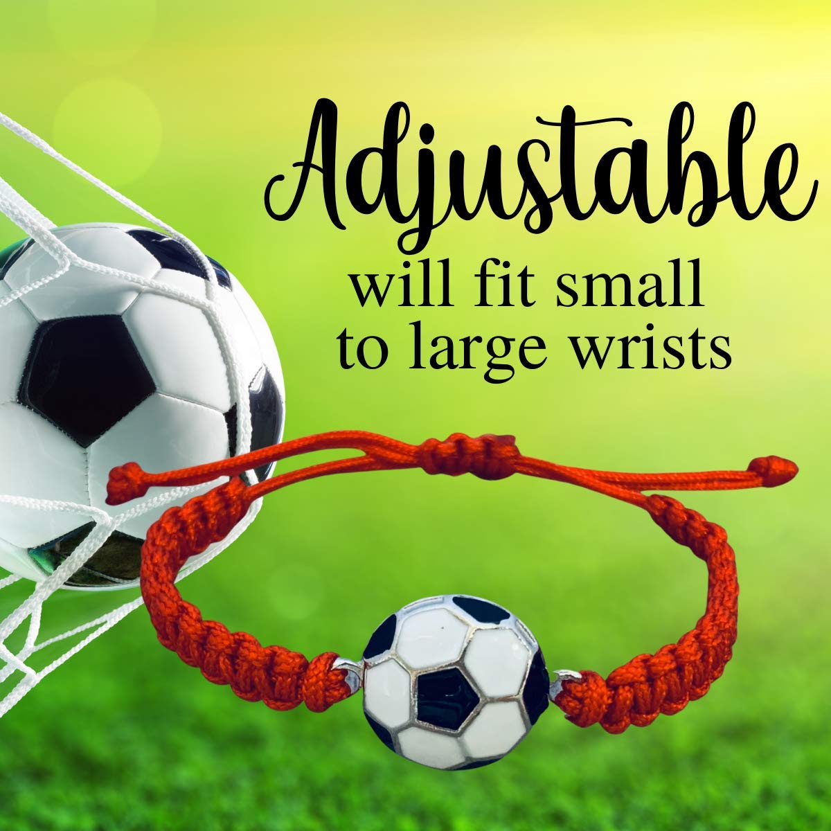 Soccer Bracelet, Soccer Jewelry, Adjustable Unisex Soccer Paracord Bracelets - Soccer Gift (Red)