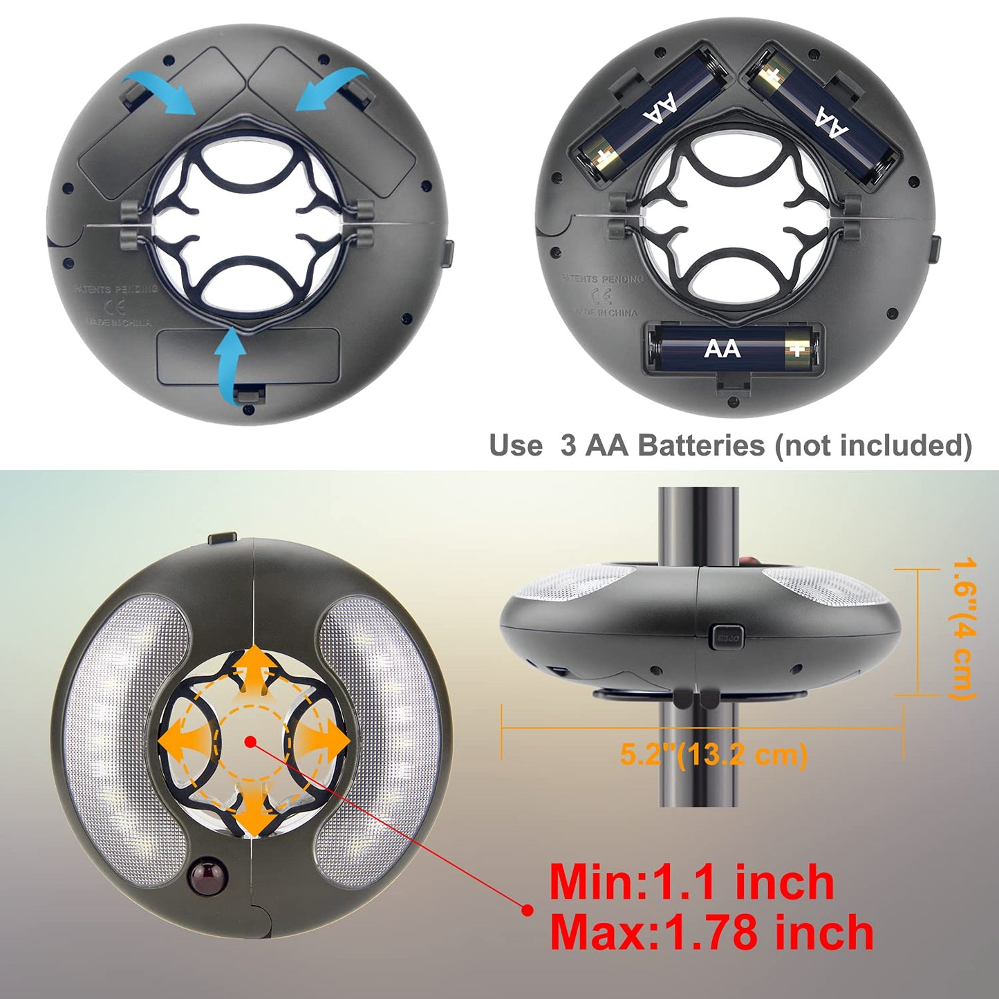 BIGMONAT Battery Operated Umbrella Light with Remote, 12 Colors, Dimmable, Timer, 120 Lumens, Black, Model B1038