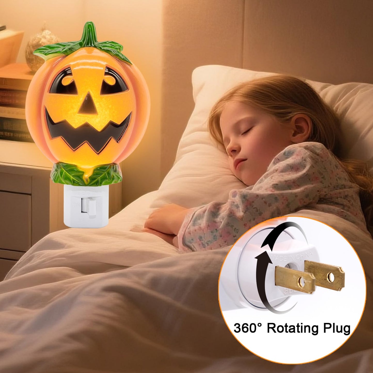Lasumora Halloween Night Light Led Pumpkin Jack O Lantern Night Light Plug In Halloween Decorations Indoor For Party Kids Gift With Swivel Plug Halloween Decor