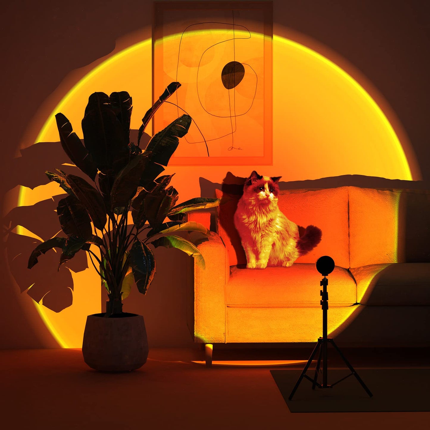 Balkwan Sunset Floor Lamp - Adjustable 140cm LED Night Light, 360° Rotation, Aluminum, 55 inches, USB Cable