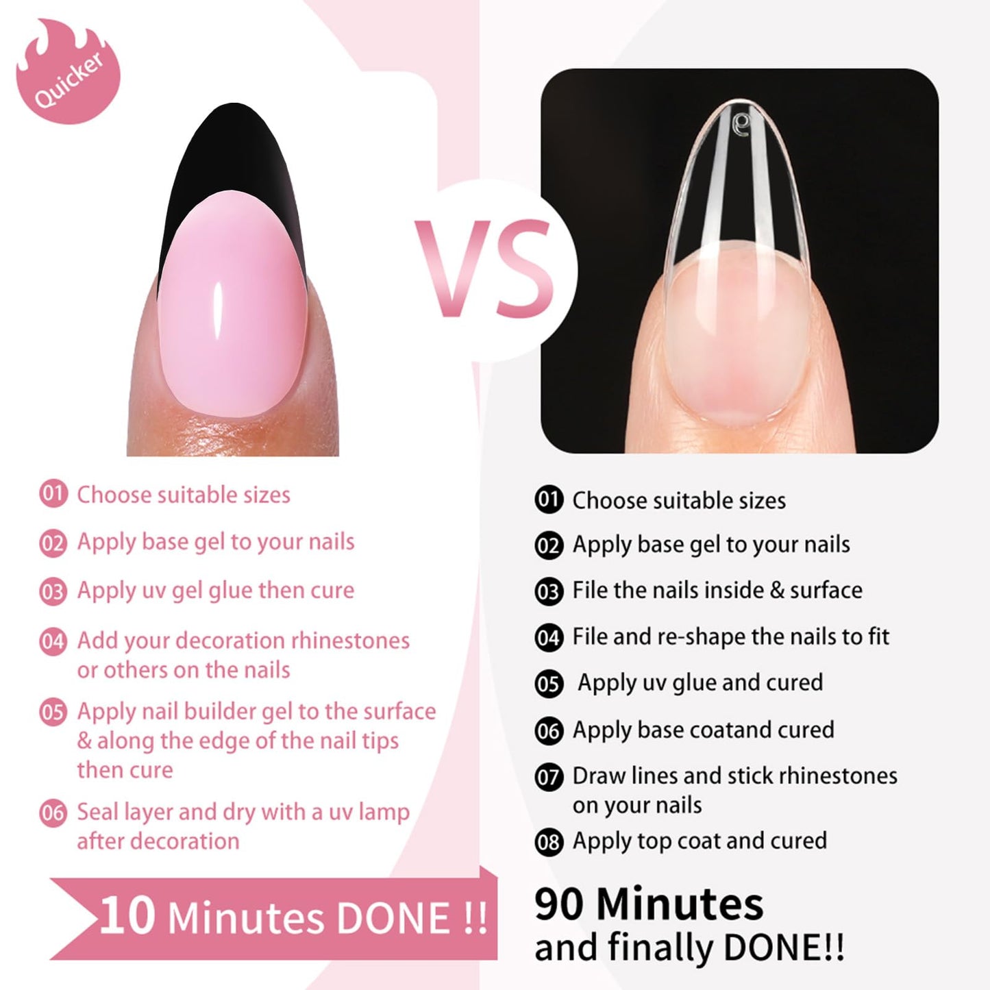 MRSCOL Press on Nails-Black French,32 Pcs French Tip Press on Nails Almond,Press On Nails Short Reusable 16 Sizes - 32 Nail Kit