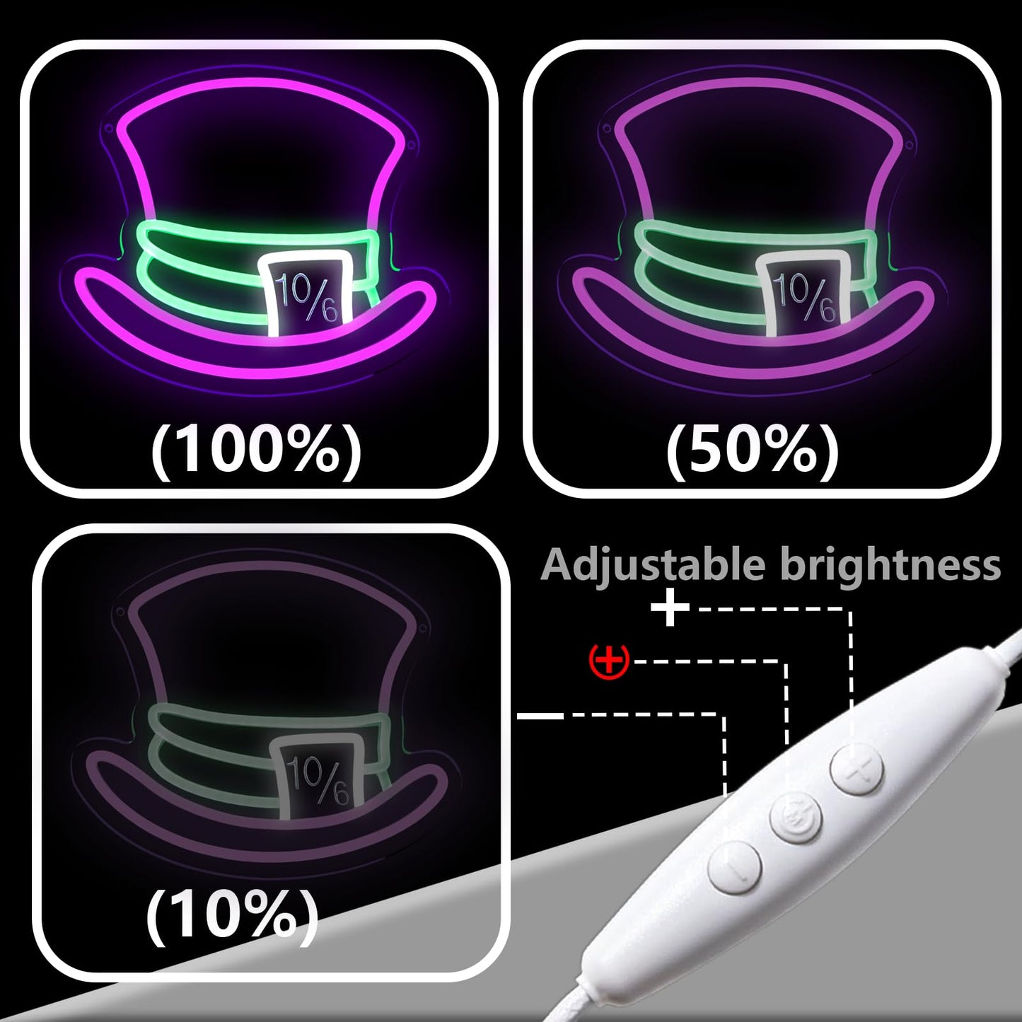 Mad Hatter Hat Neon Signs For Wall Decor Dimmable Alice In Wonderland Led Lights For Bedroom Man Cave Party Bar Background Decoration Birthday And Halloween Gifts 11.42 * 9.8 Inches