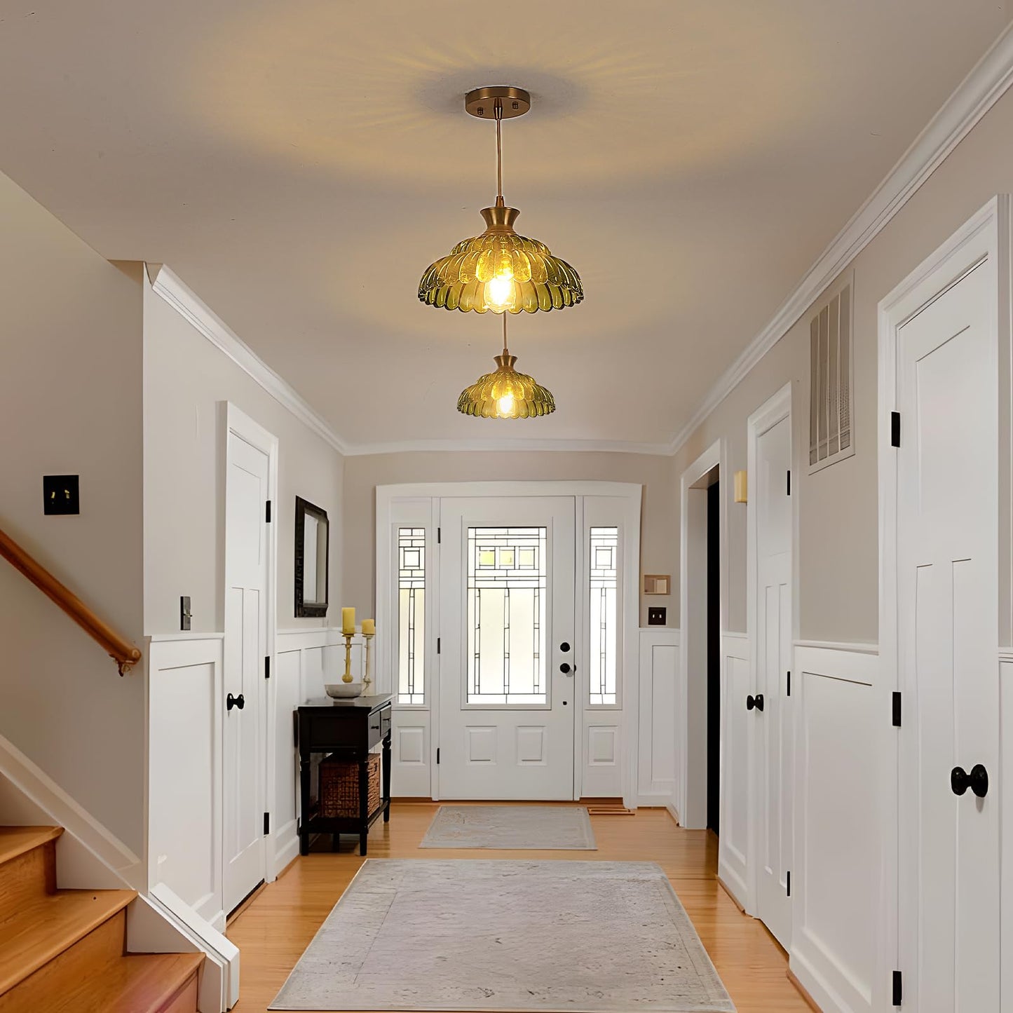 Mgcanyu 2Pack Glass Pendant Lights 11.8 Vintage Lighting Green Glass Light Fixtures Brushed Gold Modern Glass Chandelier Hanging Ceiling For Kitchen Island Dining Room Restaurant Foyer Entryway