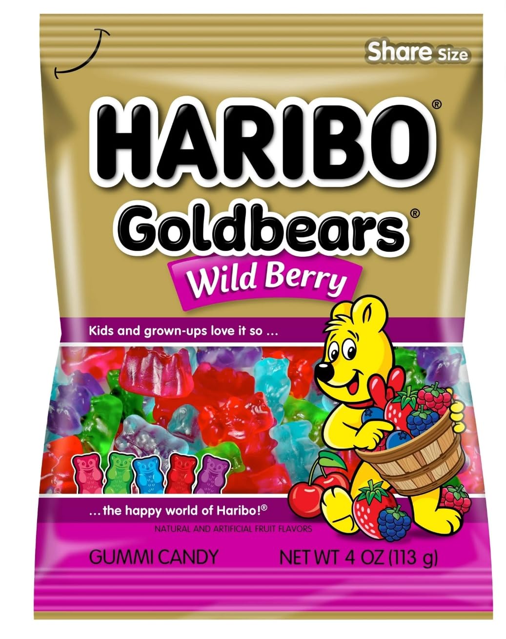 HARIBO Goldbears Wild Berry Gummi Candy Fruit Flavored 5 oz Share Size Bag (4 PACK)