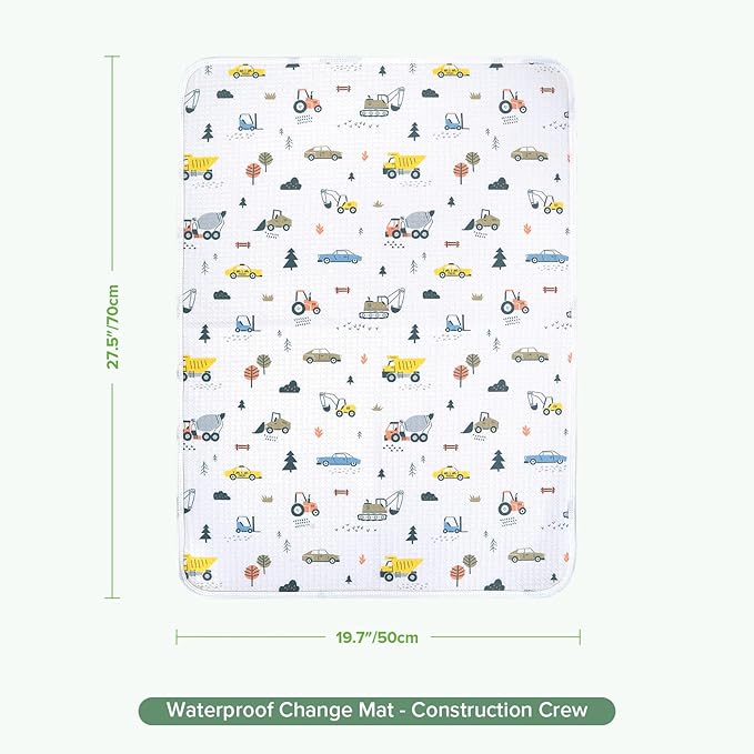 haakaa Waterproof Changing Pad Liners, 100% Cotton, Soft & Breathable (1pc, 19.5" x 27.5" Construction Crew)