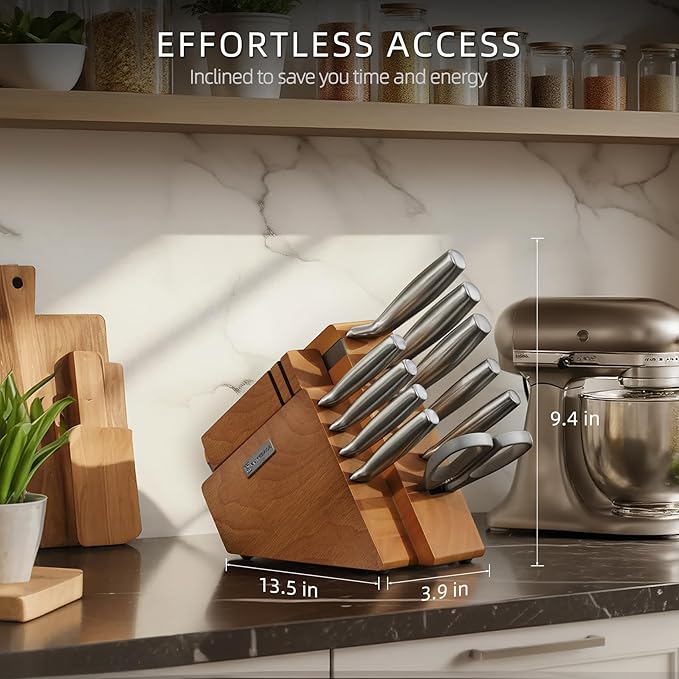 Kitchen Knife Block Set, 12-Piece with Sharpener | Japanese High Carbon Stainless Steel Knives Set for Kitchen