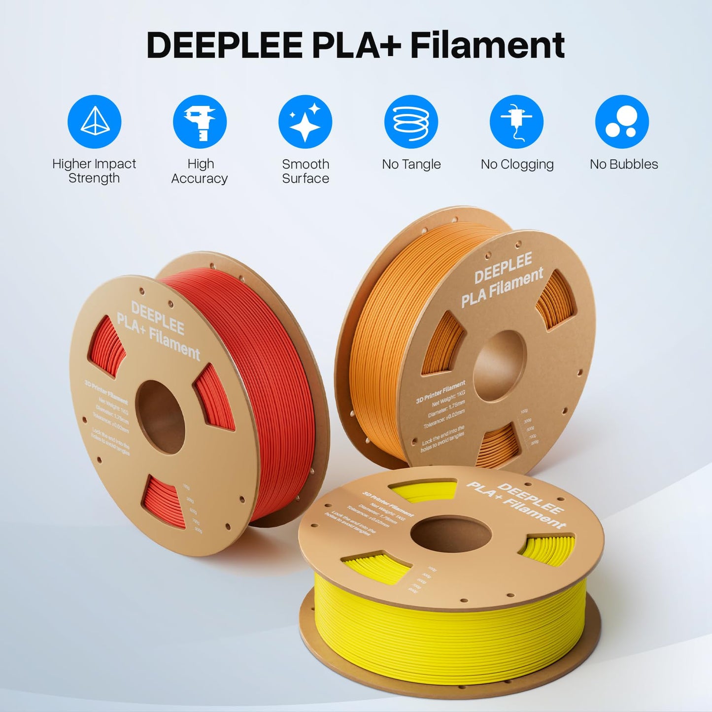 DEEPLEE PLA+ 1.75mm 3D Printer Filament, PLA Plus with Dimensional Accuracy +/- 0.02mm, Higher Strength and Toughness, Neatly Wound, No Clogging, Fits for Most FDM 3D Printers, 2KG Black