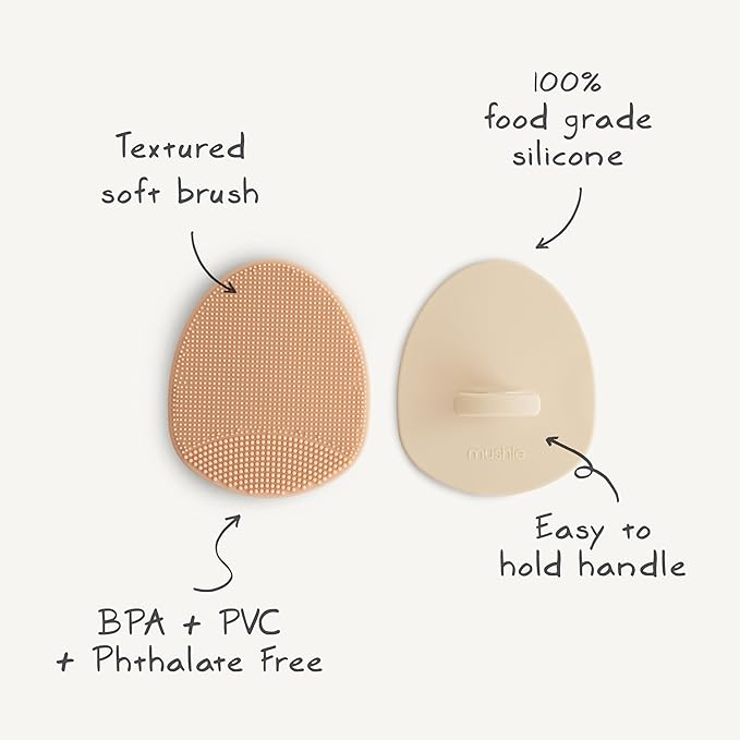 mushie Baby Bath Cradle Cap Brush | Soft Silicone Bristles for Dry Skin, Eczema, & Cradle Cap Treatment | 2-Pack (Blush/Shifting Sand)