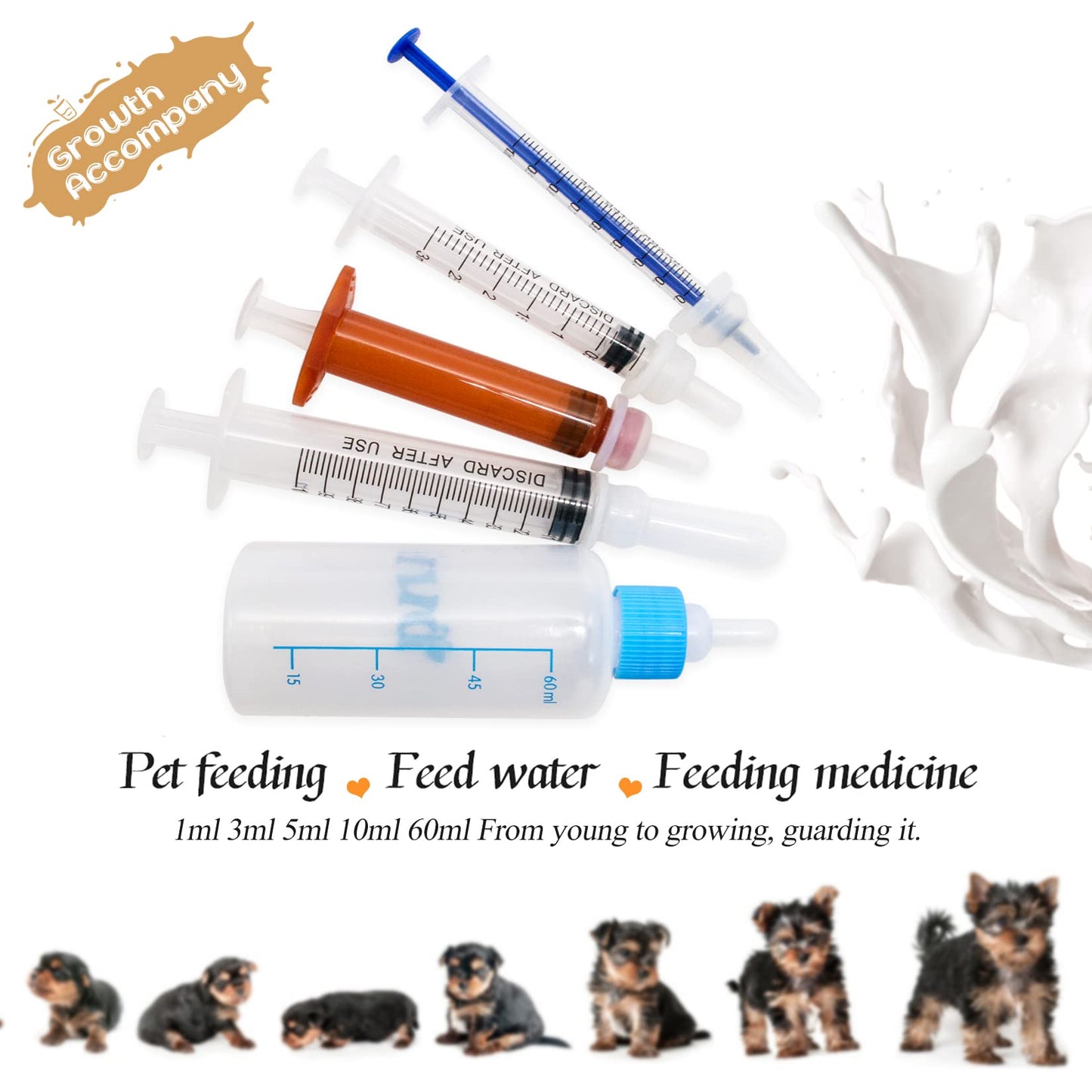 Puppy Kitten Bottle for Nursing, Newborn Baby Dog Cat Rabbit Feeding Bottles with Nipples Feeder Kit