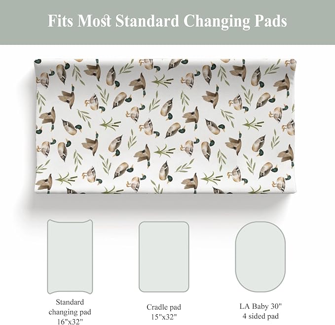 Mallard Duck Hunting Changing Pad Covers for Baby Girl Boy Wild Ducks Leaves Fitted Change Table Cover Mats Hunting Animals Soft Diaper Changing Table Sheets 32''×16''