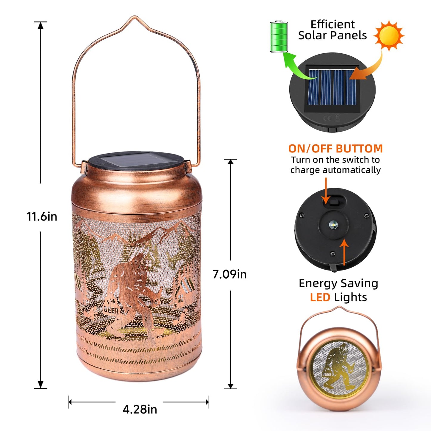 WACLSTDAY Solar Lantern - Waterproof Metal LED Light for Yard, Patio, Garden - Red Copper - Model B-W-DL-25006-dajiao