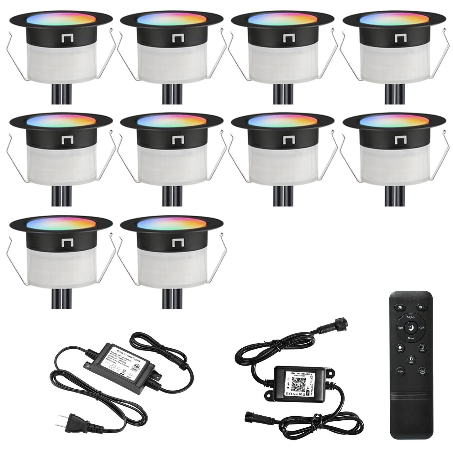 FVTLED 10 Pack LED Deck Lights Kit, WiFi Smart RGBW Recessed Lighting, Waterproof Stainless Steel, Model D31B, Black