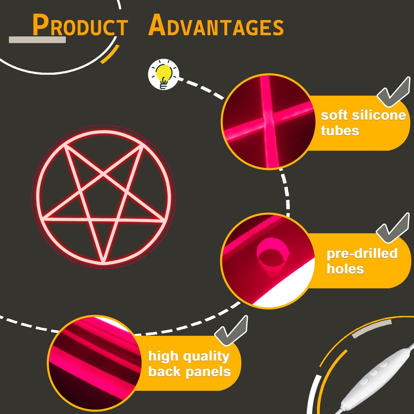 Allball Satanic Pentagram Neon Sign Dimmable Led Gothic Pentagram Neon Light Usb Powered For Home Bedroom Dorm College Party Christmas Gifts(13 * 13In)