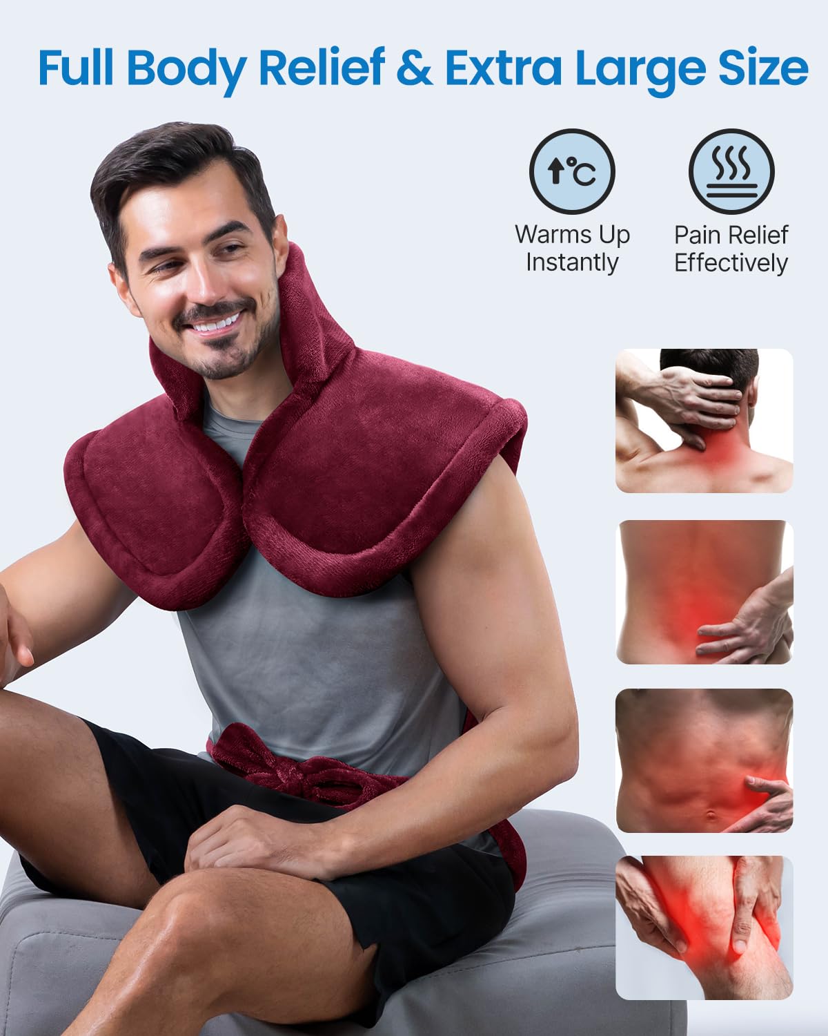 RENPHO Heating Pad for Neck and Shoulders and Back, Valentines Day & Birthday Gifts for Her Him, Electric Heated Pad for Back, Hsa Store Eligible Items, ETL Safety Certified, 21"x23" Red