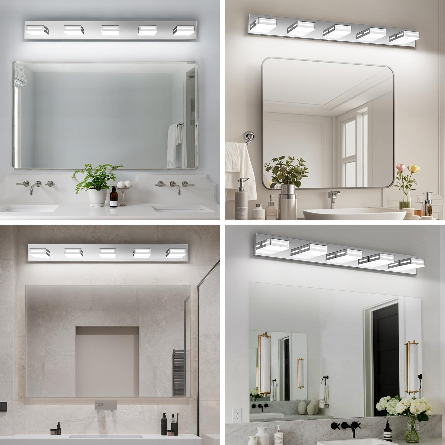 Donrao 40-Inch 5-Light Led Modern Chrome Bathroom Vanity Light Fixtures Over Mirror Bathroom Lighting Fixtures With Cool White 6000K Rotatable Vanity Wall Lights For Bath Restroom Powder Room