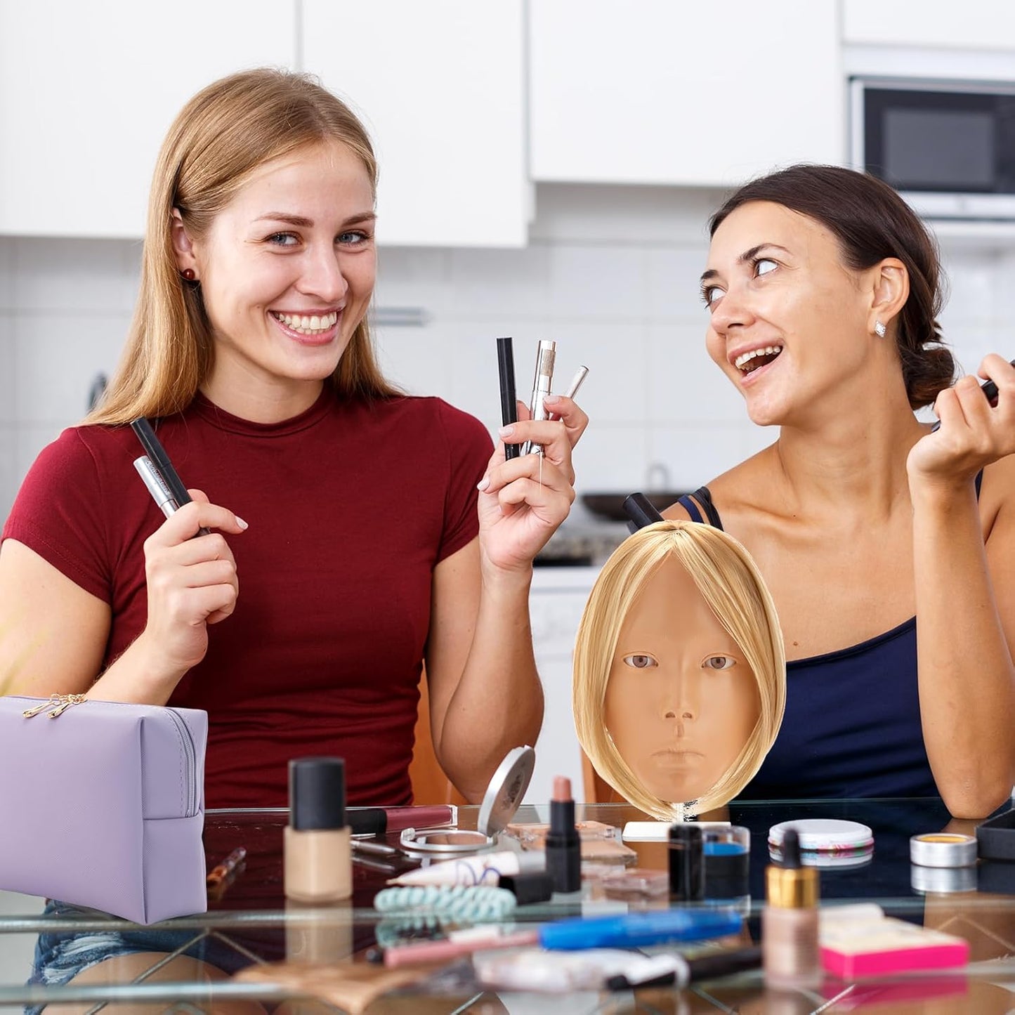 Makeup Practice Face, 2024 Upgrade 5D Makeup Mannequin Face Reusable Silicone Makeup Practice Face Board with Bracket, Come with Makeup remover & Concealer 3 Color & Makeup Bag Brown