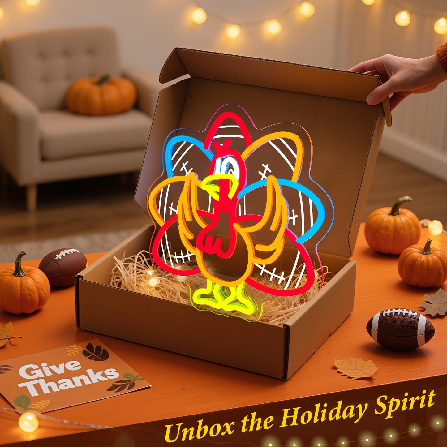Innovtools Turkey Football Neon Sign Thanksgiving Led Neon Lights With Usb Powered Dimmable Light Up Sign For Give Thanks Fall Game Day Man Cave Window Wall Hanging Home Party Room Decor