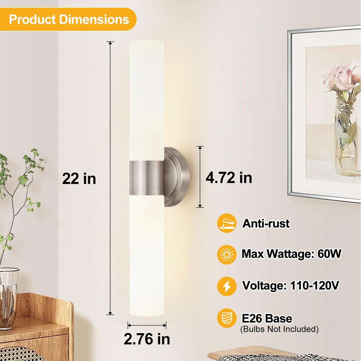 Wall Sconces Set Of Two Modern Bathroom Sconces Wall Lighting With Milky White Glass Brushed Nickel Sconces Wall Decor Set Of 2 For Bathroom Mirror Bedroom Living Room Hallway